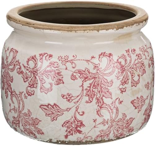 7.7" Large Ceramic Plant Pot Beige Pink Floral Vine Crackle Glaze Rustic Flowers Pot Decorative Planter with Drainage for Indoor Outdoor Plants Home Kitchen Office Decor Gift by Unknown
