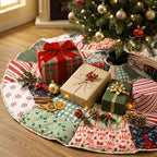 Junkin 48" Quilted Christmas Tree Skirt Colorful Patchwork Vintage - Image 6