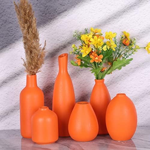 Orange Ceramic Bud Vases Set of 6, Farmhouse Decor, Fireplace Decor, Mantle & Shelf Decor, Home Decoration for Living Room, Entrance, Bathroom, Kitchen & Office, Coffee Table Decor, Bud vases in Bulk - Image 5