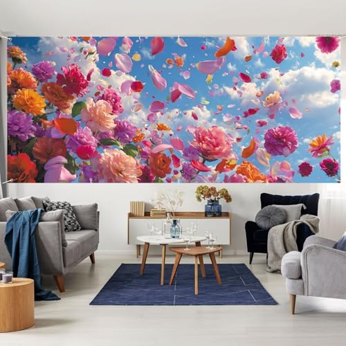 7 * 16FT Summer Garage Door Cover Decorations Sunset Palm Trees Garage Door Banner for Outdoor Indoor Summer Party Photography Backdrop (spring flower, 7 * 16 ft) - Image 6