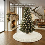 VOXOR 48 Inch Christmas Tree Skirt, Large Chunky Knitted Tree Skirt with Bow Tie Closure, Cream Vintage Tree Skirts for 7 & 7.5 & 8 Feet Trees, Farmhouse Christmas Decorations for Home Living Room - Image 4