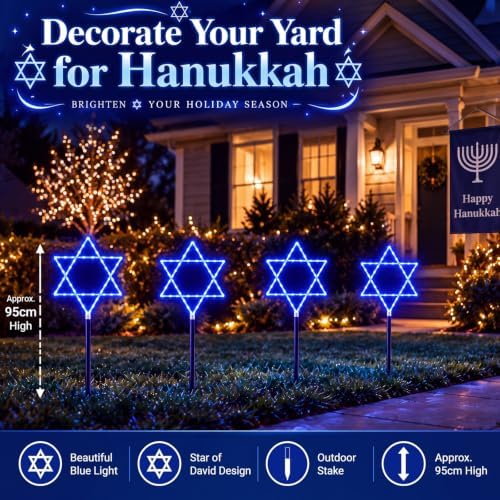 Fumete 4 Pack Hanukkah Outdoor Decorations, Solar Lights Star of David Blue - Image 5