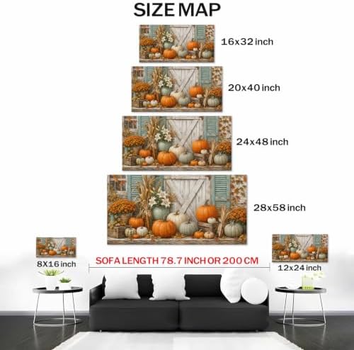WAXWHELK Pumpkin Fall Canvas Wall Art, Barn Pumpkins Flowers Door Harvest Painting Pictures Rustic Farmhouse Artwork for Home Decor, Autumn Thanksgiving Prints (12"x24") - Image 5