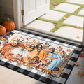 SHACOS Fall Orange and Blue Pumpkin Rugs 32x48 Buffalo Plaid Front Door Mat by SHACOS