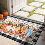 SHACOS Fall Orange and Blue Pumpkin Rugs 32x48 Buffalo Plaid Front Door Mat by SHACOS