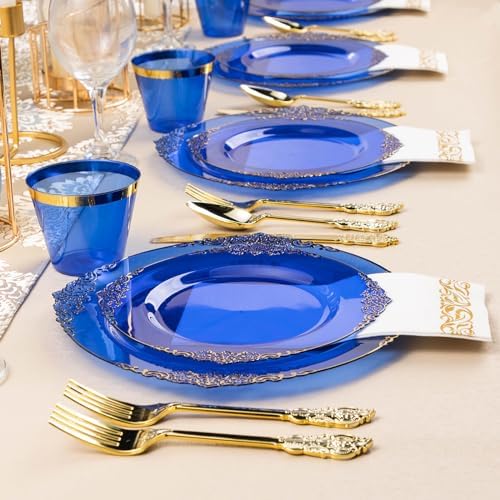 Bestluck 525PCS Clear Blue Disposable Plates for 75 Guests - Image 7