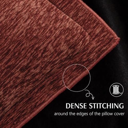 Decorative Chenille Luxury Throw Pillow Covers with Wide Edge, Textured Solid Pillowcases, Soft Velvet Cushion Cover Home Décor for Couch Sofa Chair Bed,18×18 Inch, Set of 2, Burgundy Red - Image 2
