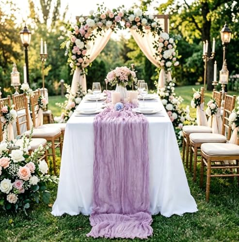 16 Pack Purple Lavender Cheesecloth Table Runner 35x120 Inch Boho Rustic Gauze Table Runners, 10Ft Long Sheer Purple Lavender Cheese Cloth Table Runners for Wedding Bridal Shower Party Table Decor - Image 7