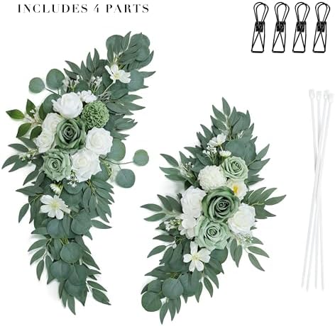 Artificial Sage Green Wedding Arch Flower Floral Swags Set of 2 - Image 5