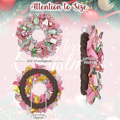 20" Christmas Wreath with Candies Pink & Gold Bow for Home Front Door Decor - Image 6