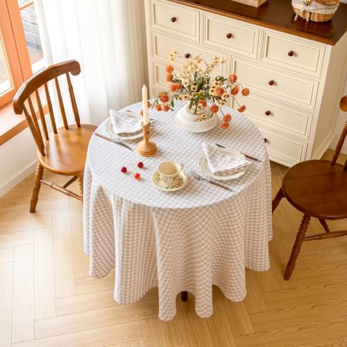 Linen World Linen Plaid Gingham 90inch Round Tablecloth, Soft Washed 100% French Flax Linen Table Cover for Dining Table, Farmhouse Kitchen Decor,Natural Plaid - Image 2