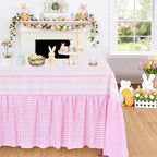 Easter Tablecloth Pink Rabbit Ruffle Table Cloth - 90 x 132 Inch Waterproof Tablecloths Rectangle Washable Polyester Bunny Flowers Table Cover for Birthday Wedding Dinner Picnic Party Decoration - Image 2