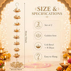 LemonRoad 2Set Diwali Hanging Urli Bowl Metal Lotus Diya Pot Floating Decor - Image 2