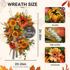 Fall Wreaths for Front Door 24 Inch Outside, Autumn Rustic Sunflower Wreath - Image 4