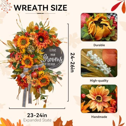 Fall Wreaths for Front Door 24 Inch Outside, Autumn Rustic Sunflower Wreath - Image 4