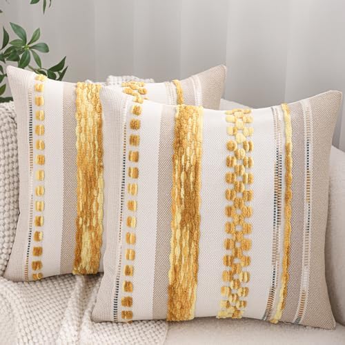Boho Throw Pillow Covers 18x18 Set of 2 Yellow by Tosleo