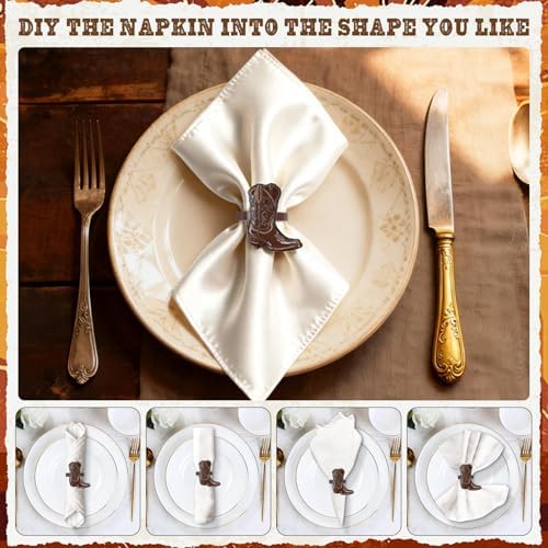 24PCS Western Party Decorations Cowboy Boot Napkin Rings Rustic Farmhouse Western Napkin Holder Metal Tissue Rings Buckles Cowboy Birthday Party Supplies - Image 3