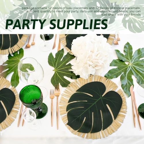 48pcs Luau Placemats and Palm Placemat, Round Luau Fringe Place Mats Tropical Palm Leaf Place Mats Bulk Summer Hawaiian Plate Chargers Table Placemats Tropical Party Supplies - Image 5