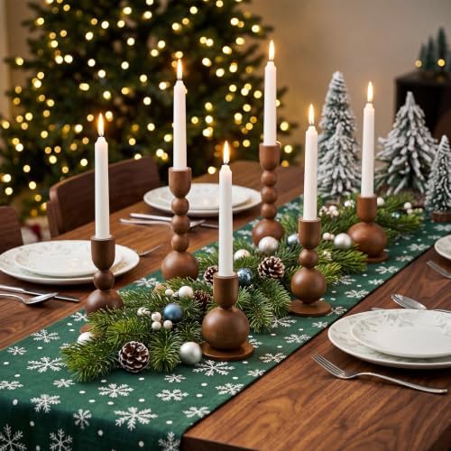 Mumufy 12 Pcs Wooden Candle Holders, Wood Taper Candlestick Holders Vintage Rustic Farmhouse Mid Century Candle Stand Set for Table Centerpiece, Wedding, Dining Table, Mantel and Home Decor (Brown) - Image 5