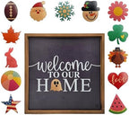 Wall Things Co. Interchangeable Welcome to our Home Sign for Front Door with 14 Changeable Magnets, Seasonal Front Porch Decorations, Rustic Farmhouse Home Decor, 16x16 Inch by WallThingsCo