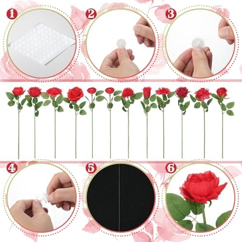 Lyrow 120 Pack Red Roses Artificial Flowers Bulk Hanging Floating Garland Fake Red Rose Vine for Ceiling Decoration Wedding Anniversary Bridal Bouquet DIY Floral Arrangement Proposal Romantic Decor - Image 3