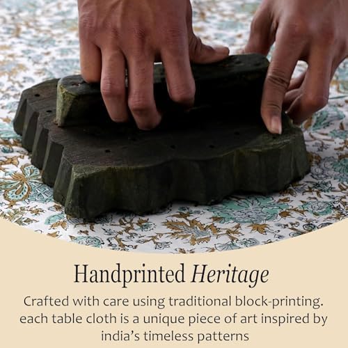 CPC Tablecloth 100% Cotton 80x120 Inch Indian Block Print Rectangle Table Cover, Blue Table Cloth for Weddings, Spring/Summer, Barbeque -Harvest Bloom - Image 5