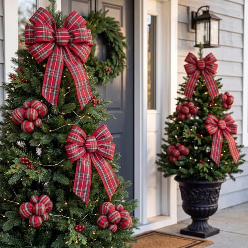 Daifunli 8 Pcs Buffalo Plaid Christmas Ball Tree Picks 7.87 Inch Xmas Picks - Image 6