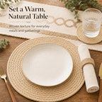 Handmade Rustic Farmhouse Boho Placemats Set, Natural Water Hyacinth Cotton Jute Woven Table Mats with Coasters & Napkin Rings for Kitchen Dining Party (4, Handmade Placemats Set of 4) - Image 3