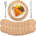 15 Inch Round Woven Placemats Set of 20, Rattan Wicker Placemats Boho Farmhouse Rustic Woven Place Mats for Dining Table Wedding Baby Shower, Fall, Halloween, Thanksgiving, Chrismats by Gandeer