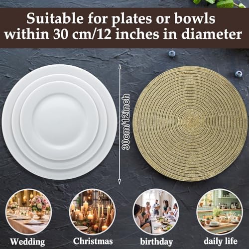 Buryeah 24 Pieces 13 Inch Christmas Round Placemats Circle Woven Place Mats Boho Decor Dining Table Mats Table Scape Hosting Friends for Wedding Birthday Dinner Parties (Gold) - Image 3
