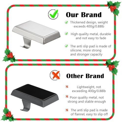 4 Pack Christmas Stocking Holders Ornament Hooks Mantel Weighted Stocking Hangers Metal Hanging Hooks Heavy Duty Stocking Holders Bases for Mantel Fireplace Party Decoration (Silver, 4) - Image 3