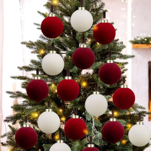 Simgoing 15 Pcs Velvet Christmas Ornaments 3.15'' Burgundy Red White - Image 6