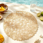 IcosaMro Round Woven Placemats Set of 12 for Dining Table, 15 Inches Paper Boho Decorative Circle Place Mats for Wedding Christmas Thanksgiving Day Holiday Dinner (Beige) - Image 3