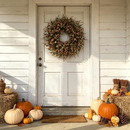 Large Artificial Fall Wreath Eucalyptus Leaves for Front Door Outdoor Decor - Image 5