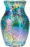 8" Iridescent Crackle Glass Vase, Handmade Deep Teal Green & Violet Mosaic Flower Vase, Dynamic Light-Reactive Art Centerpiece for Home Decor by ZHIPINHUI