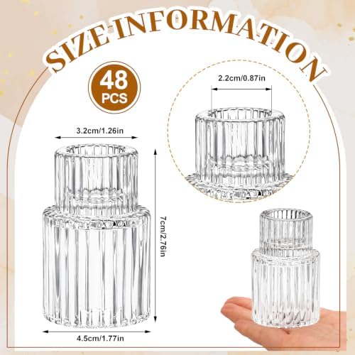 48 PCS Glass Taper Candle Holders Bulk Crystal Candlestick Holders Clear Ribbed Tapered Candle Stick Holder Decor Set for Table Centerpiece Wedding Party Advent Christmas Home Decoration (48, Clear) - Image 2
