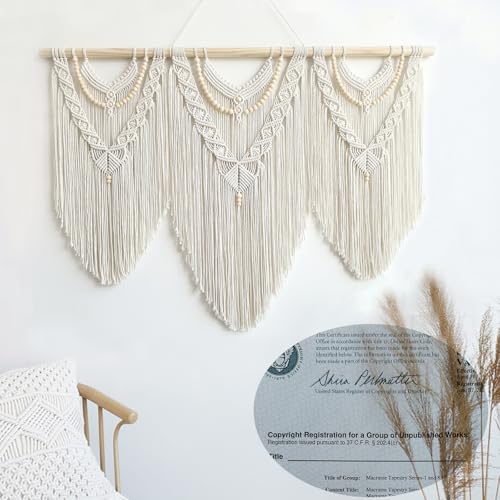 Achart Macrame Wall Hanging Large- Boho Wall Decor- large wall art- Wall Decor Living Room- Macrame Tapestry Boho Decor for Bedroom (Beige-V) - Image 5
