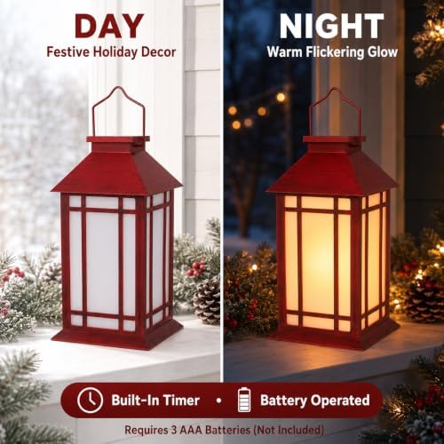 Bdor 13 Inch Christmas Outdoor Decorative Lanterns with Candle Timer 2 Pack - Image 3