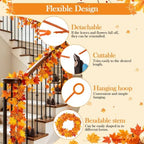 8 Pack Fall Garlands 6.6Ft Artificial Maple Garland for Thanksgiving Décor - Image 5