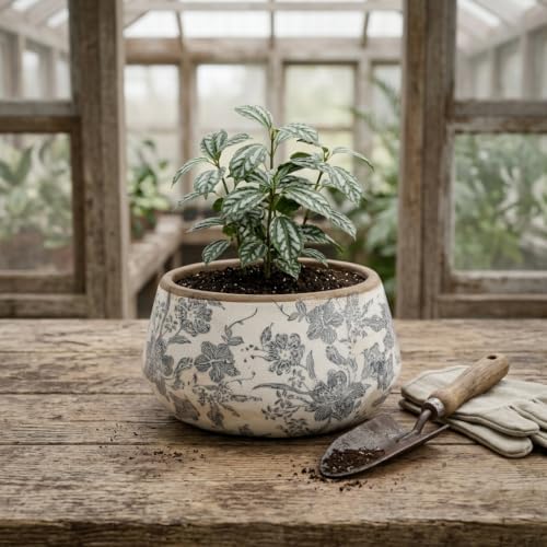 Ceramic Planter Pot, Grey Flower Pot with Drainage Hole, 7.8in - Image 4