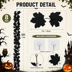 48FT Black Halloween Garland 8pcs Maple Leaf, Table Mantel Gothic Decor - Image 2