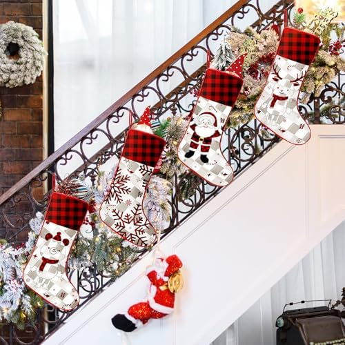 Tatuo 8 Pack Buffalo Plaid Christmas Stockings, 18 Inch for Fireplace - Image 3