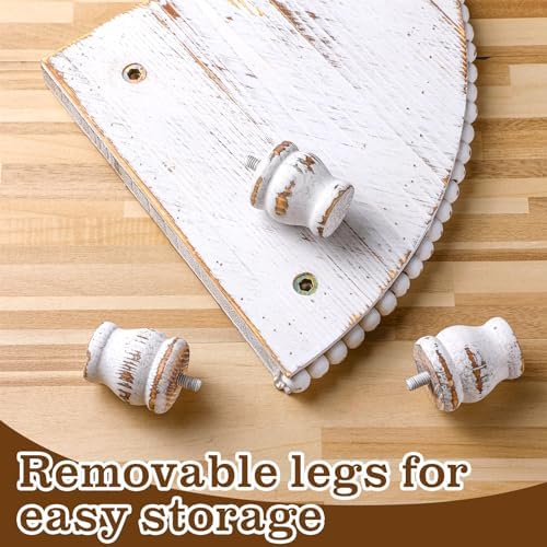 Kigley 2 Tiered Corner Riser for Kitchen Counter Wood Beaded Corner Shelf White Wash Countertop Bathroom Counter Organizer Rustic Decorative Pedestal Stand with Removable Feet for Kitchen Coffee Bar - Image 3