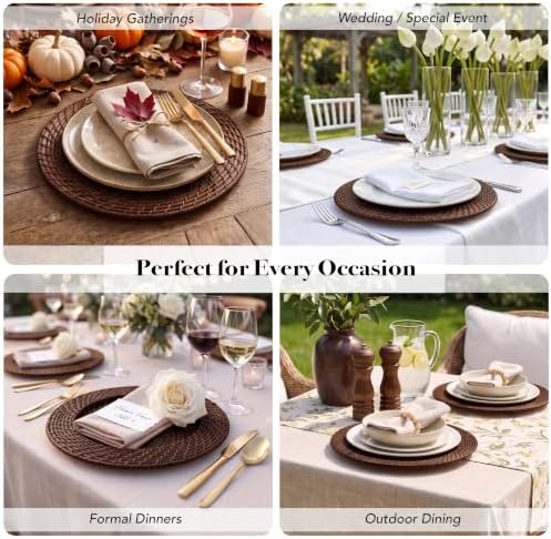 ChargeIt by Jay Rattan Charger Plates Hand Woven Round Brown, 13" - 8 Set - Image 6