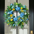 24 Inch Spring Wreaths for Front Door, Summer Wreath with Lifelike Blue Hydrangea Gerbera and Daisy, Wreath Decor for Indoor or Outdoor Spring and Summer Wreaths for Front Door Outside by WOSCCOWT