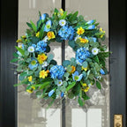 24 Inch Spring Wreaths for Front Door, Summer Wreath with Lifelike Blue Hydrangea Gerbera and Daisy, Wreath Decor for Indoor or Outdoor Spring and Summer Wreaths for Front Door Outside by WOSCCOWT