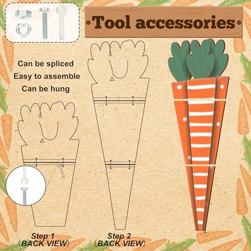 Yerliker 39 Inch Easter Wooden Porch Sign Wooden Carrot Standing Sign Decoration Easter Outdoor Decor Carrot Shape Decor for Porch, Yard, Front Door, Garden, Patio, Outdoor - Image 6