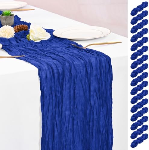 16 Pack Royal Blue Table Runners 10FT Cheesecloth Table Runner Boho Gauze Table Runner Long Rustic Sheer Fabric Table Runners for Wedding Party Bridal Shower Farmhouse & Home Decor by Lumaycens
