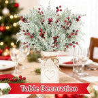 Christmas Table Decorations Set with 5 Pcs 20" Christmas Artificial Pine Branches with Red Berry Stems,White Iron Vase, LED String Lights, Snowflake Wood Chips and Hemp Rope for Xmas Winter DIY Decor - Image 6