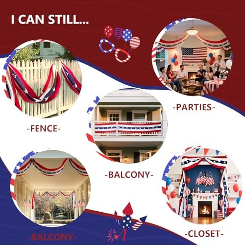 20ft 4th of July Decorations American Flag Bunting Patriotic Door Decor Outdoor Porch for Memorial Day 250th Independence （2 Pack) - Image 3